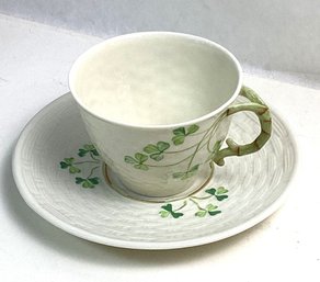 Vintage Belleek Fine Irish Porcelain Clover Teacup And Saucer