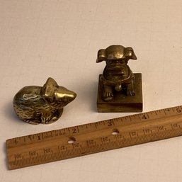 2 Vintage Solid Brass Figurines, Chinese Foo Dog Stamp, Mouse