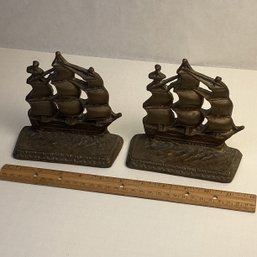 Vintage Solid Brass Tall Ships Bookends