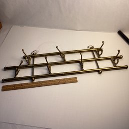 Vintage Brass Coat Hook Rack With Folding Hooks, Wall Hanging, 20 Inch