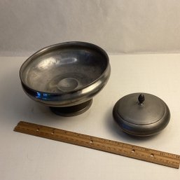 2 Pc Vintage Copper Lot, Paul Revere Bowl, Royal Holland Covered Sm Bowl W/ Paper