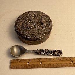 Velvet Lined Trinket Box With Pewter Spoon, Denmark