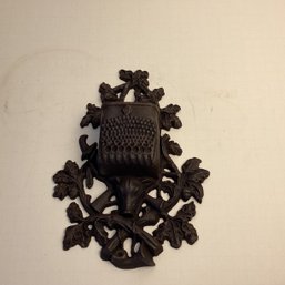 Impressive Antique Cast Iron Match Safe, Wall Hanging, Hunting Scenes