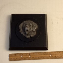 Vintage Saint Bernard Plaque, Pewter On Wood