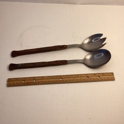 Unique Vintage Salad Server Set, Hand Forged Copper Handles