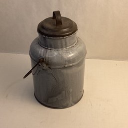 Antique Grey Enamelware Canister With Secure Lid And Handle