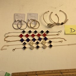 Costume Jewelry, LOT D, Clover Bracelets, Pierced Earrings, Brand New