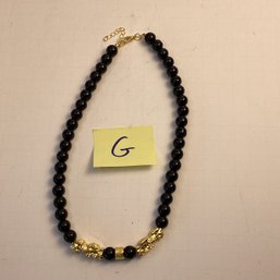 Costume Jewelry, LOT G, Black Obsidian Beaded Necklace, Gold Tone Dragons, Brand New