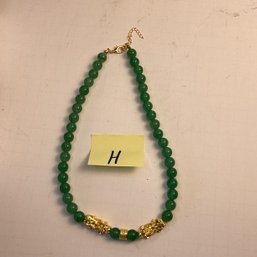Costume Jewelry, LOT H, Green Aventurine Beaded Necklace, Gold Tone Dragons,brand New