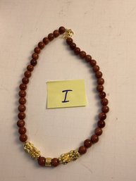Costume Jewelry, LOT I, Gold Sandstone Beaded Necklace, Gold Tone Dragons, Brand New