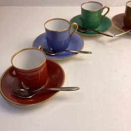 Vintage 6 Sets B & G (Bing & Grandahl, Denmark), Porcelain Demitasse Cups/saucers With Gold Tone Spoons