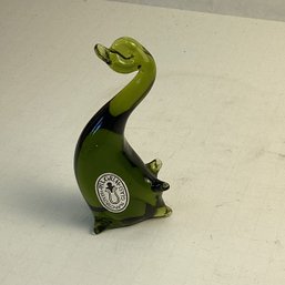 Vintage Pilgrim Glass Handblown Bird Figurine, Green, Solid Glass