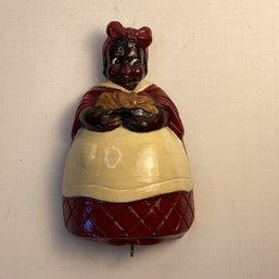 Vintage Black Americana Chalk Ware Wall Hanging Hook, Woman Red Dress