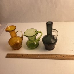 2 Vintage Crackle Glass Hand Blown Pitchers