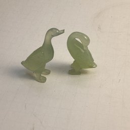 2 Vintage Carved Nephrite Jade Ducks, Finely Carved