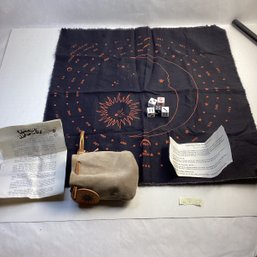 Vintage Cloth Board Game With Dice, Instructions And Leather Pouch, Cosmic Wimp Out