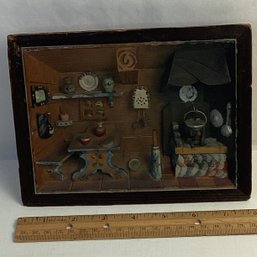 Vintage Small Diorama Under Glass, Wood, Hand Made, 8 Inch