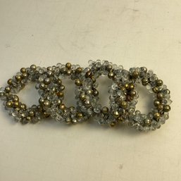 Vintage Glass And Brass Beaded Napkin Rings, Art Deco