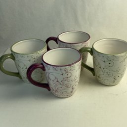 4 Large Matching Ceramic Coffee Mugs With Rabbit Design, New In Packaging