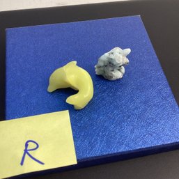 Genuine Carved Crystal Assortment, LOT R, Yellow Dolphin, Kiwi Jasper Unicorn