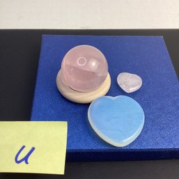 Genuine Crystal Assortment, LOT U, Rose Quart Sphere, Opalite Worry Stone, Tiny Heart