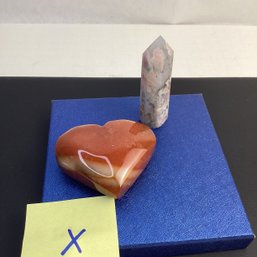 Genuine Crystal Assortment, LOT X, Flower Agate, Polychrome Jasper Heart