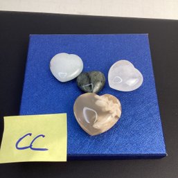 Genuine Crystal Hearts Assortment, LOT CC, Flower Agate, Rose Quartz, Obsidian, Sage Mica
