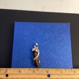 Genuine Crystal Pendant, LOT 9, Dragon With Tigers Eye Point, With Waxed Cord
