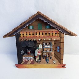 Vintage Wooden Diorama Country Cottage Scene, Wall Hanging, Made In Italy 8 Inch