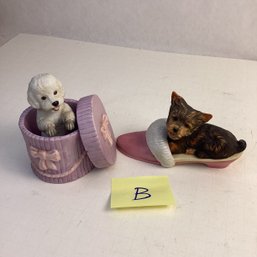 Princeton Galleries Collectible Porcelain Dog Figurines, LOT B, Peek-a-boo/pampered Pup