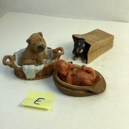 Princeton Galleries Collectible Porcelain Dog Figurines, LOT E, Hot Dog To Go/wrinkles/night Cap
