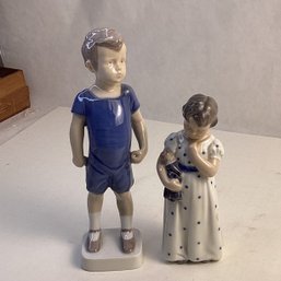 Royal Copenhagen/B & G Denmark Figurines, 3538 Girl W/ Doll And 1617 Boy