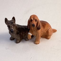 Royal Doulton Small Dog Figurines, Rare, Hound Dog W/ Bandage And Scottie