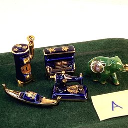 Vintage Fine Porcelain Miniatures, LOT A, LIMOGES, Cobalt And Green Elephant