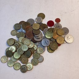 Vintage Metal Tokens And Casino Coins Lot, Car Wash, Amusement, 5 Cent Casino (brass)