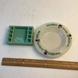 Great MCM Ashtray Lot, KOOL Cigarettes Milk Glass Advertising, Snuff-A-Rette Ceramic Ashtray