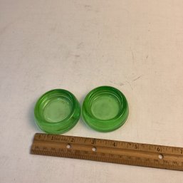 2 Vintage Uranium Glass Furniture Coaster, UV Reactive