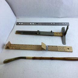 4 Pc Assorted Long Items, Shoe Horn, Skirt Marker, Foot Measure For Shoe Store, Ruler
