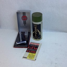 Retro Mens Grooming Lot, GEM Safety Razor In Box, Hai Karate After Shave Bottle