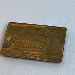 Antique Solid Brass Advertising Paperweight, Scottish Union With Hartford National Insurance