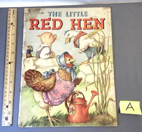 Antique Large Childrens Book, LOT A, The Little Red Hen, Linen-like Paper