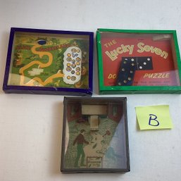Antique, Glass Topped Dexterity Games, LOT B, R.J. London, Etc
