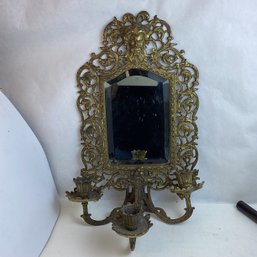 Antique Cast Iron With Gilt Over Ornate Wall Sconce Mirror, Green Man, Extra Charge For Shipping