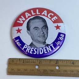 Vintage 3 Inch Political Pinback Button, Wallace For President