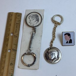 Vintage John F. Kennedy Lot, Keychains, Collector Stamp Pin