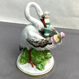 Antique Staffordshire Figurine, Stork With Babies