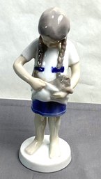 Vintage Royal Copenhagen Porcelain Figurine, #1779, Girl With Kitten