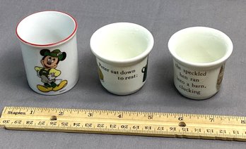3 Small Porcelain Cups/egg Cups, Mickey Mouse, Wedgwood Peter Rabbit