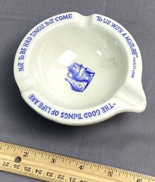 Vintage Heavy Ceramic Advertising Ashtray, Blue/white,  Charles Lamb Quote