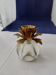 Vintage Glass & Brass Pineapple Candlestick Holder